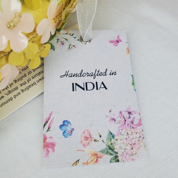 Handcrafted Viral TikTok Beaded Bag Made in India Yellow Flowers Petals Purse - Picture 5 of 14